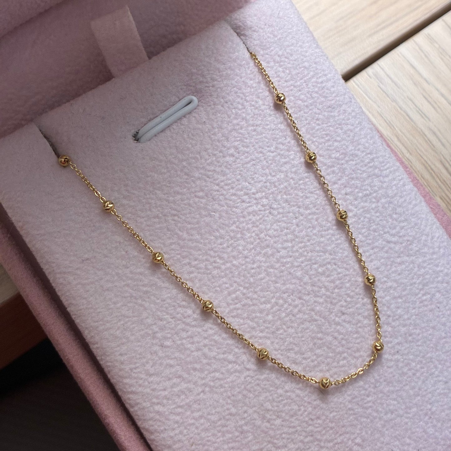 PULSERA MINI ROLON + BOLAS DIAMANTADAS 2MM ORO AMARILLO ITALY 18K 18.5CM - 1,11GR