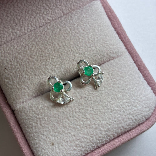 TOPOS TREBOL TRES HOJAS + ESMERALDA NATURAL PLATA 925