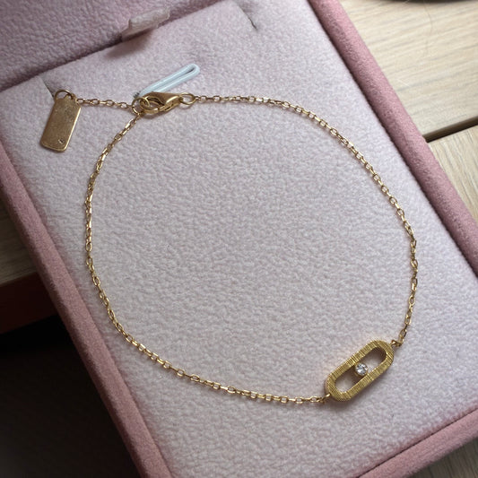 PULSERA MINI ROLON + BARRA MS Y PIEDRA BLANCA ORO AMARILLO ITALY ESP 18K 18CM A 19.5CM - 2,01GR