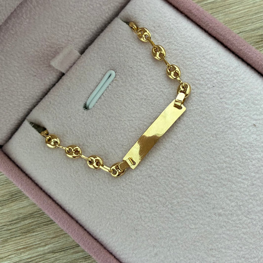 PULSERA GRANO DE CAFÉ PLACA LISA 3.66MM ORO AMARILLO COL 18K 14CM - 1.88GR (NG)