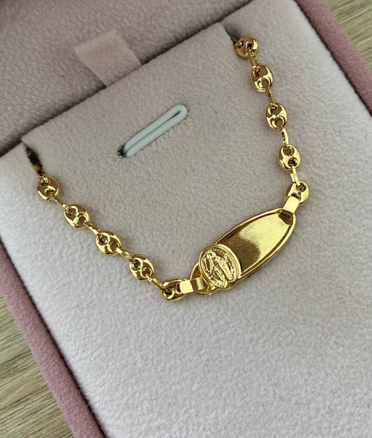 PULSERA GRANO DE CAFÉ VIRGEN DE LA MILAGROSA 3.7MM ORO AMARILLO COL 18K 15CM - 2.10GR (NG)
