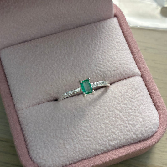 ANILLO CUADRADO PLATA 925 + ESMERALDA NATURAL  0,16CT TALLA 6.5