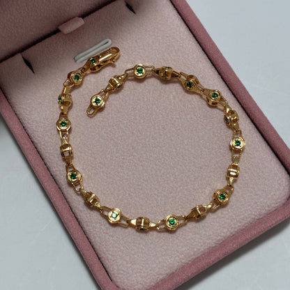 PULSERA RUSTICA + PIEDRAS VERDES 19CM ORO AMARILLO COL 18K-9.6GR
