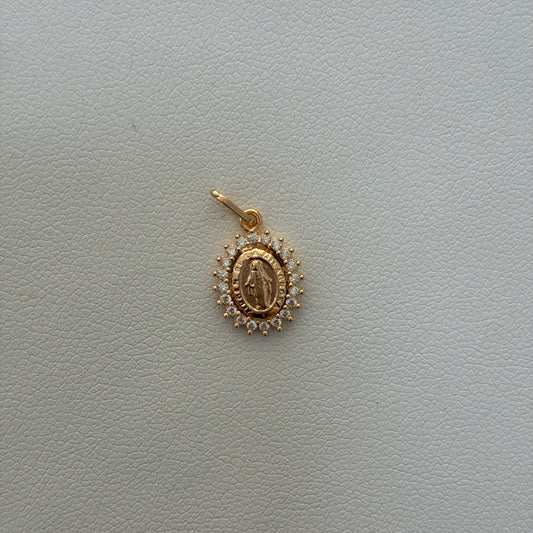 DIJE VIRGEN MILAGROSA PIEDRAS BLANCAS REDONDA 1.6CM ORO AMARILLO 18K - 0.65GR