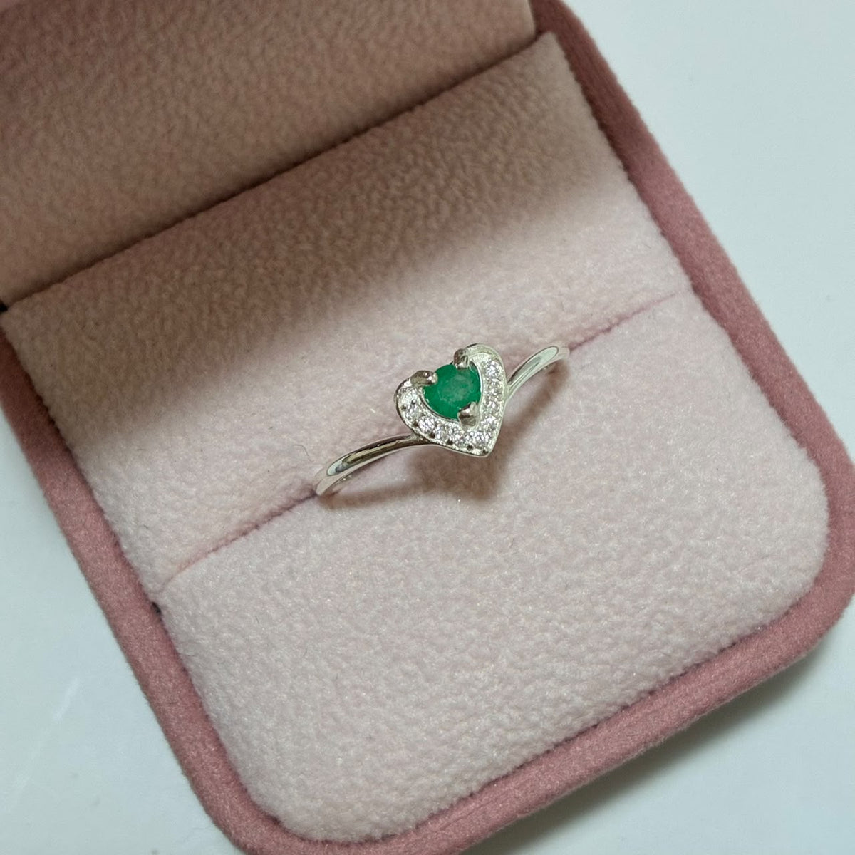 ANILLO CORAZON PLATA 925 + ESMERALDA NATURAL TALLA 7,5