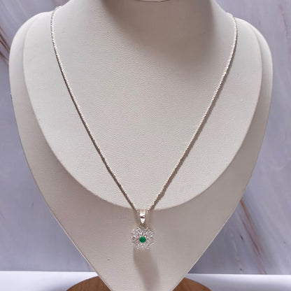 SET CADENA MILITAT Y CANUTILLO + DIJE ESPEJO + PIEDRAS BLANCAS + ESMERALDA NATURAL 45CM PLATA 925