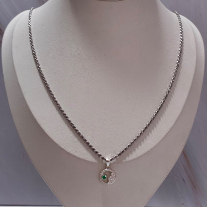 SET CADENA LAZO + DIJE FLOR DE LOTO + ESMERALDA NATURAL 60CM PLATA 925
