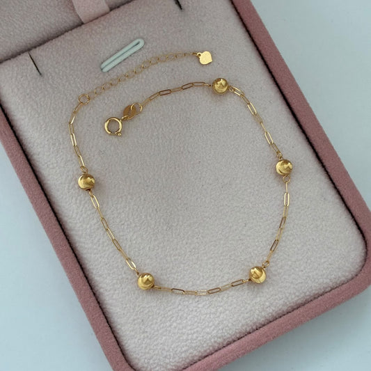 PULSERA MINI CLIP+ BOLA SATINADA 4MM 0,87GR 17CM A 20CM ORO AMARILLO ITALY ESP 18K