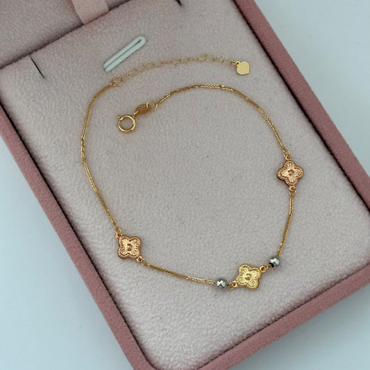 PULSERA MINI FRANCO+TREBOLES 0,76GR 17CM A 20CM TRES OROS ITALY ESP 18K