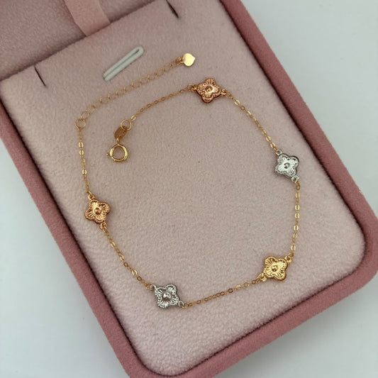 PULSERA MINI ROLON+TREBOLES 0,91GR 17CM A 20CM TRES OROS ITALY ESP 18K