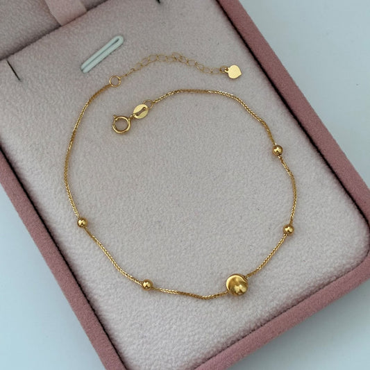 PULSERA MINI FRANCO+BOLA SATINADA Y BOLAS 3MM LISAS 0,6GR 17CM A 20CM ORO AMARILLO ITALY ESP 18K