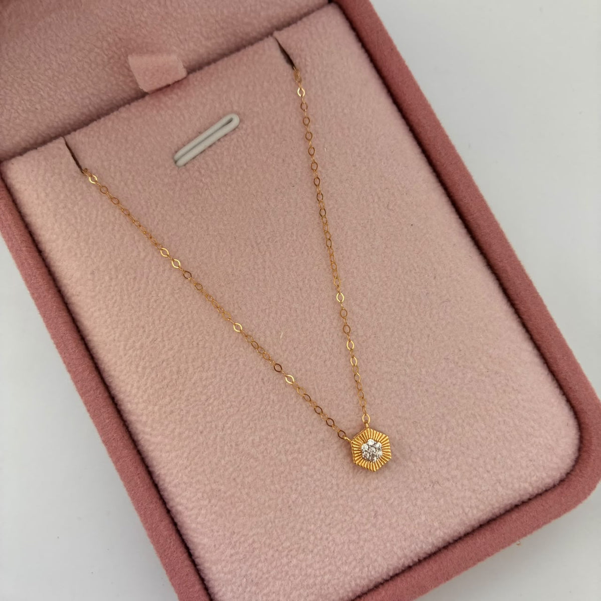 CADENA MINI ROLON +HEXAGONO PIEDRAS BLANCAS 1GR 40CM 1MM ORO AMARILLO ITALY ESP 18K