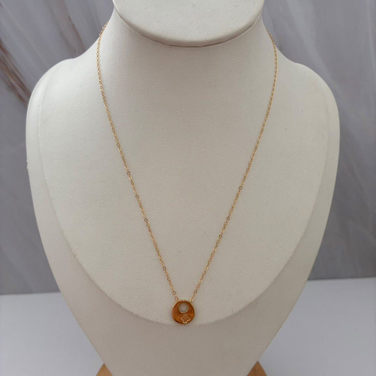 CADENA MINI ROLON+CIRCULO TREBOL PIEDRAS BLANCAS 1,15GR 40CM 1MM ORO AMARILLO ITALY ESP 18K