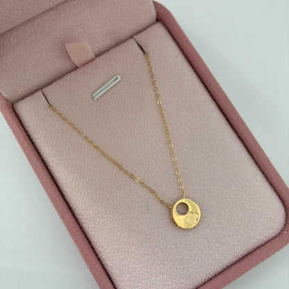 CADENA MINI ROLON+CIRCULO TREBOL PIEDRAS BLANCAS 1,15GR 40CM 1MM ORO AMARILLO ITALY ESP 18K