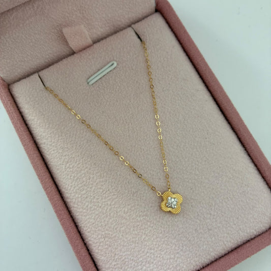 CADENA MINI ROLON+TREBOL DIAMANTADO PIEDRAS BLANCAS 1,1GR 40CM 1MM ORO AMARILLO ITALY ESP 18K