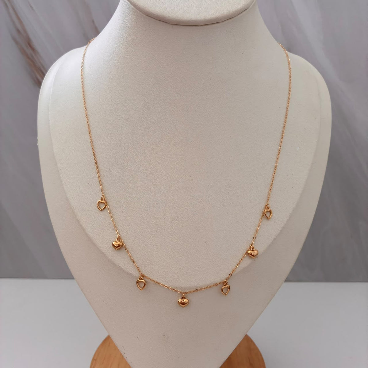 CADENA MINI ROLON+ CORAZONES INTERCALADOS 1,45GR 45CM 1MM ORO AMARILLO ITALY ESP 18K