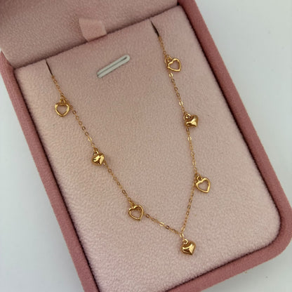 CADENA MINI ROLON+ CORAZONES INTERCALADOS 1,45GR 45CM 1MM ORO AMARILLO ITALY ESP 18K