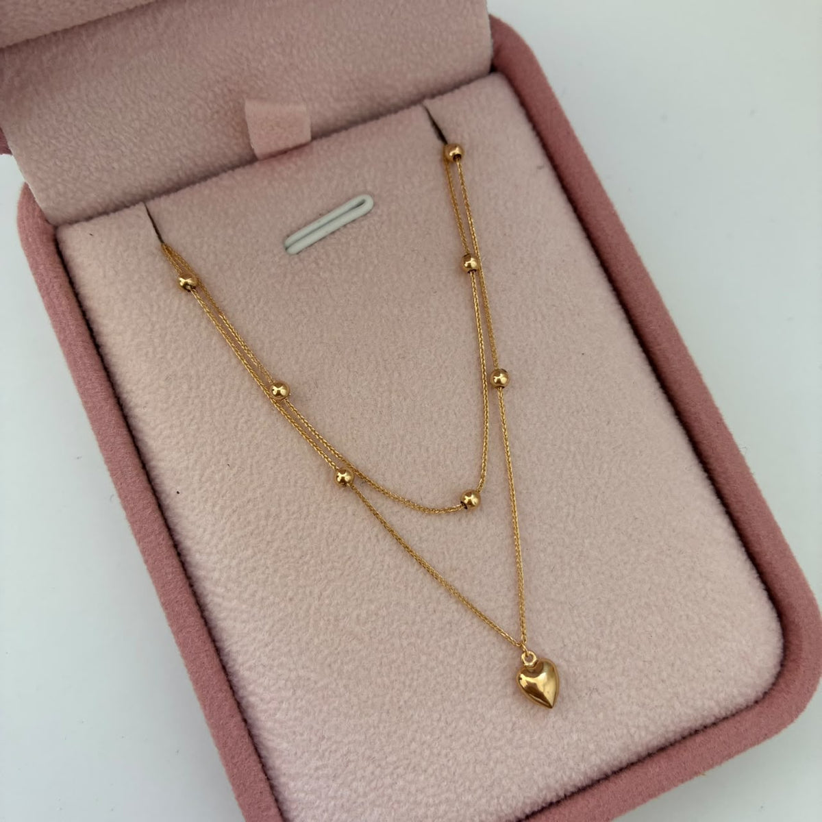 CADENA MINI FRANCO+CORAZON Y BOLAS 3 MM LISAS 1GR 45CM 1MM ORO AMARILLO ITALY ESP 18K
