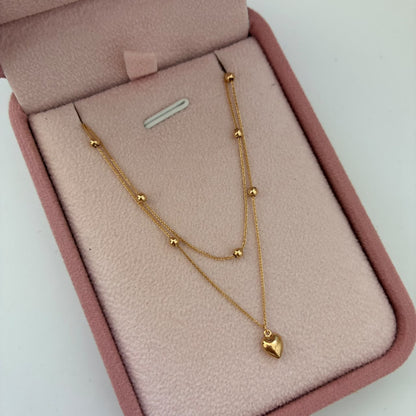 CADENA MINI FRANCO+CORAZON Y BOLAS 3 MM LISAS 1GR 45CM 1MM ORO AMARILLO ITALY ESP 18K