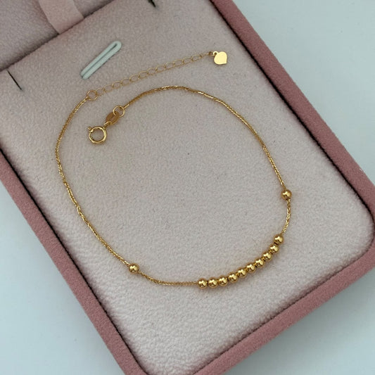 PULSERA MINI FRANCO + BOLAS 3 MM LISAS 0,55gr 17 A 20 CM ORO AMARILLO ITALY ESP 18K