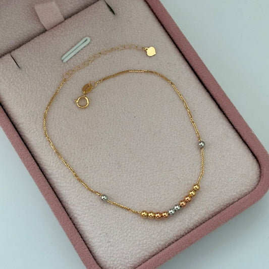 PULSERA MINI FRANCO + BOLAS 3 MM LISAS 0,55GR 17CM A 20CM TRES OROS ITALY ESP 18K