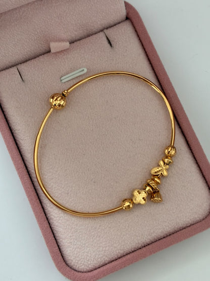 PULSERA ARO + DIJES FIGURAS Y BOLAS DIAMANTADAS 5MM 17CM 5,81GR ORO AMARILLO ITALY ESP 18K