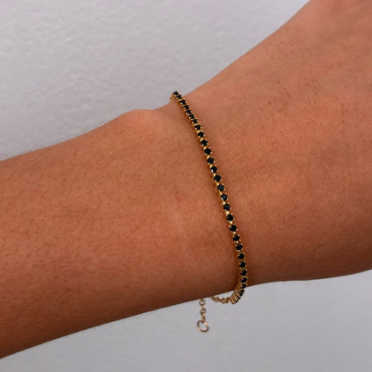 PULSERA LINEAL+PIEDRAS NEGRAS 2,1GR 17CM A 18CM ORO AMARILLO COL 18K