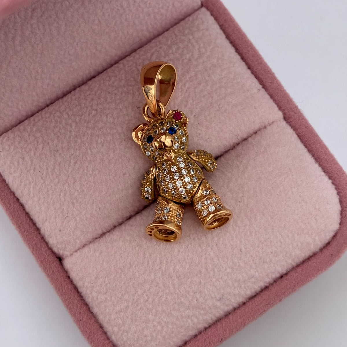 DIJE OSO ARTICULADO CON PIEDRAS BLANCAS-OJOS AZULES 4,7GR 3CM ORO AMARILLO COL 18K