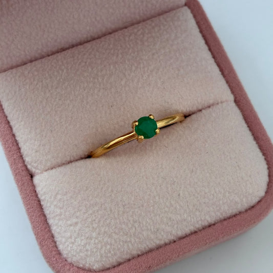 ANILLO SOLITARIO ESMERALDA NATURAL 28 PUNTOS 2,3GR TALLA 7,5 ORO AMARILLO COL 18K
