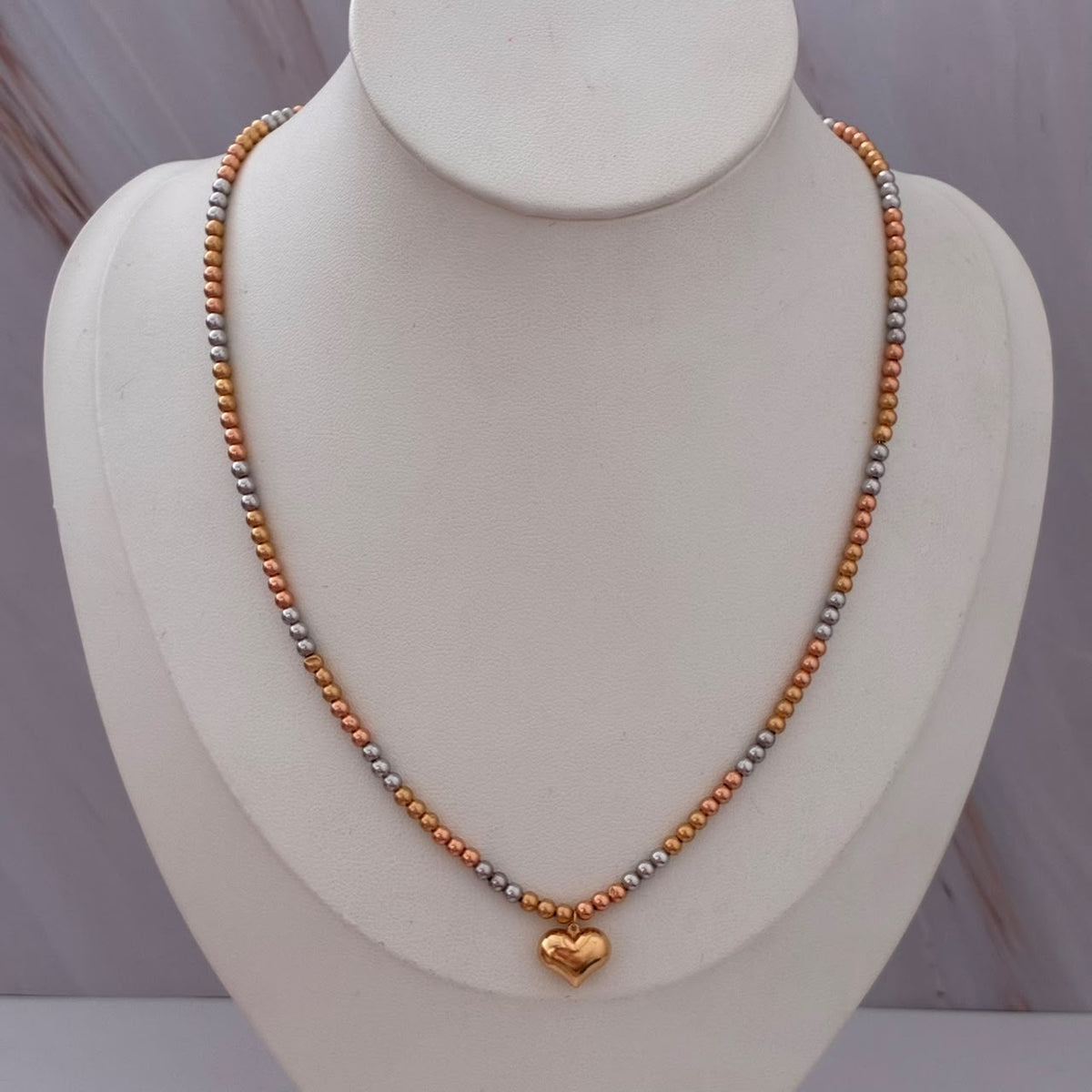 CADENA MILITAR+CORAZON Y BOLAS LISAS 3MM 3GR 40 A 45CM TRES OROS ITALY ESP 18K