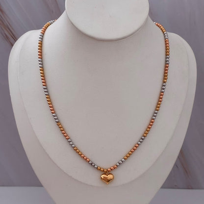 CADENA MILITAR+CORAZON Y BOLAS LISAS 3MM 3GR 40 A 45CM TRES OROS ITALY ESP 18K