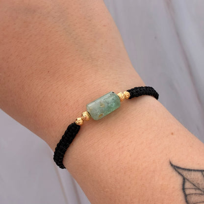 PULSERA TEJIDA + CANUTILLO DE ESMERALDA NATURAL + 2 BOLAS DIAMANTADAS DE 4MM Y 3MM 1.5CM ORO AMARILLO COL 18K-0.22GR